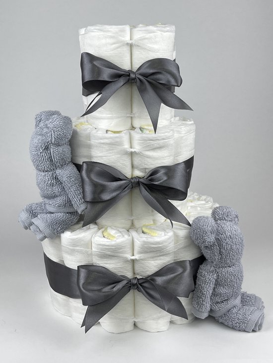 Chouette-Chouette | Luiertaart Neutraal | Kraamcadeau | Geboorte Jongen Meisje | Babyshower | Beren Grijs - donker Grijs van Chouette-Chouette