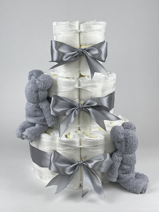 Chouette-Chouette | Luiertaart Neutraal | Kraamcadeau | Geboorte Jongen Meisje | Babyshower | Beren Grijs van Chouette-Chouette