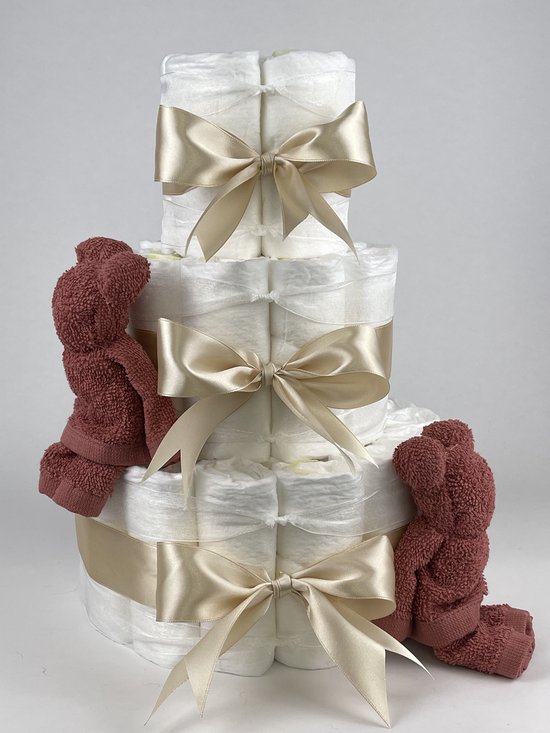 Chouette-Chouette | Luiertaart Neutraal | Kraamcadeau | Geboorte Jongen Meisje | Babyshower | Beren Koper - Beige van Chouette-Chouette