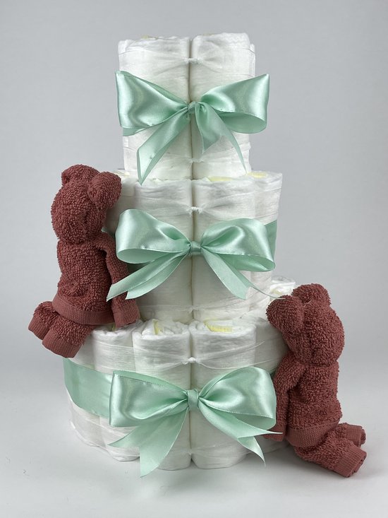 Chouette-Chouette | Luiertaart Neutraal | Kraamcadeau | Geboorte Jongen Meisje | Babyshower | Beren Koper - Groen van Chouette-Chouette