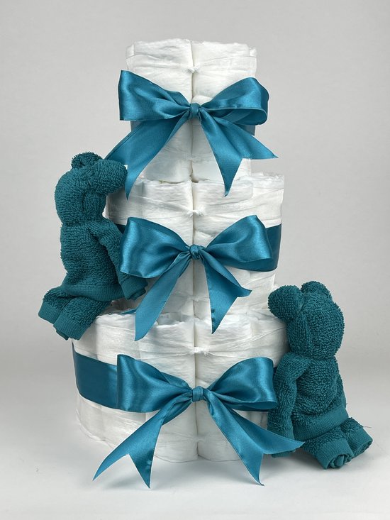 Chouette-Chouette | Luiertaart Neutraal | Kraamcadeau | Geboorte Jongen Meisje | Babyshower | Beren Lake groen - Petrol van Chouette-Chouette