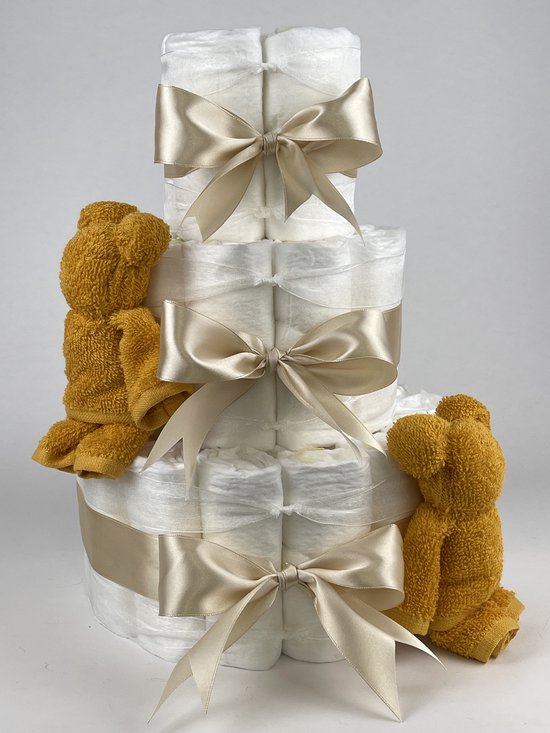 Chouette-Chouette | Luiertaart Neutraal | Kraamcadeau | Geboorte Jongen Meisje | Babyshower | Beren Oker - Beige van Chouette-Chouette