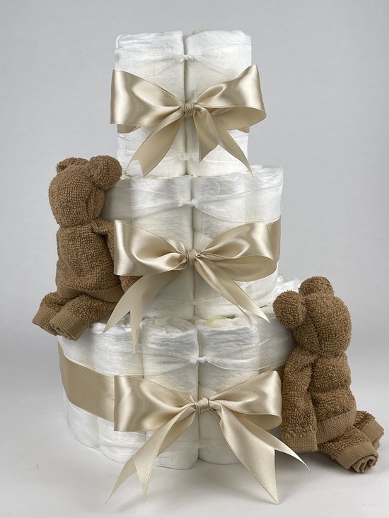 Chouette-Chouette | Luiertaart Neutraal | Kraamcadeau | Geboorte Jongen Meisje | Babyshower | Beren Sand - Beige van Chouette-Chouette