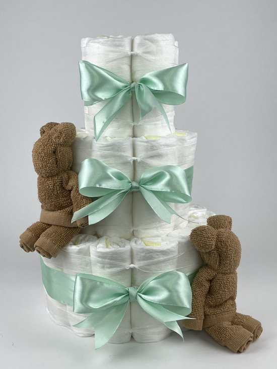 Chouette-Chouette | Luiertaart Neutraal | Kraamcadeau | Geboorte Jongen Meisje | Babyshower | Beren Sand - Groen van Chouette-Chouette