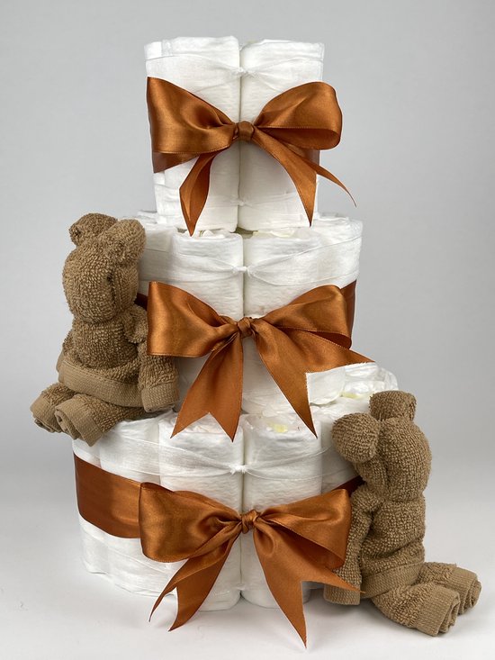 Chouette-Chouette | Luiertaart Neutraal | Kraamcadeau | Geboorte Jongen Meisje | Babyshower | Beren Sand - Koper van Chouette-Chouette