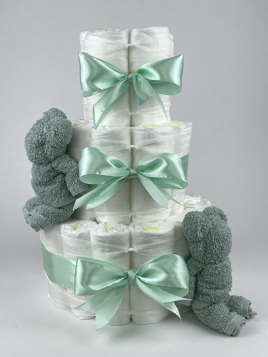 Chouette-Chouette | Luiertaart Neutraal | Kraamcadeau | Geboorte Jongen Meisje | Babyshower | Beren Stone groen - Groen van Chouette-Chouette