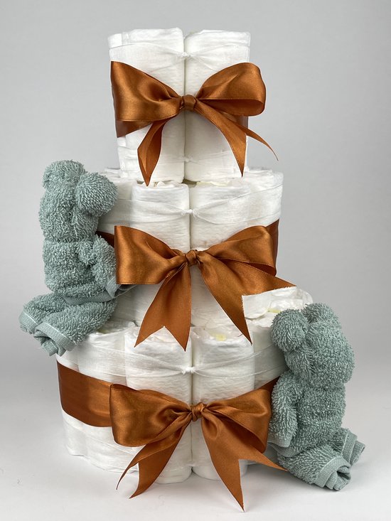Chouette-Chouette | Luiertaart Neutraal | Kraamcadeau | Geboorte Jongen Meisje | Babyshower | Beren Stone groen - Koper van Chouette-Chouette