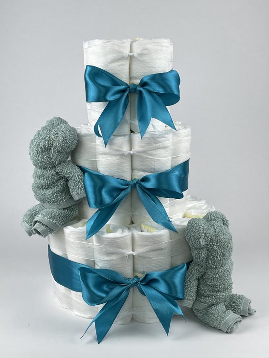 Chouette-Chouette | Luiertaart Neutraal | Kraamcadeau | Geboorte Jongen Meisje | Babyshower | Beren Stone groen - Petrol van Chouette-Chouette