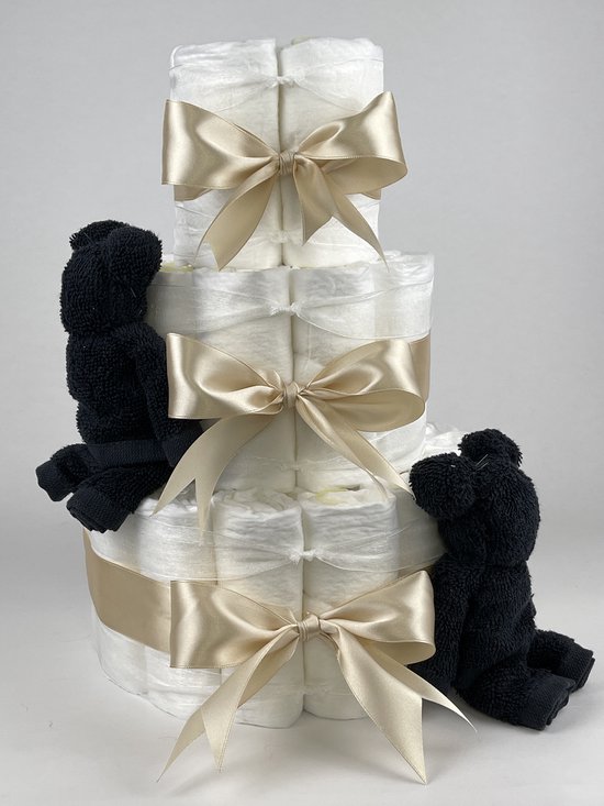 Chouette-Chouette | Luiertaart Neutraal | Kraamcadeau | Geboorte Jongen Meisje | Babyshower | Beren Zwart - Beige van Chouette-Chouette