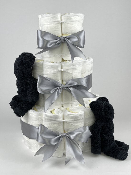 Chouette-Chouette | Luiertaart Neutraal | Kraamcadeau | Geboorte Jongen Meisje | Babyshower | Beren Zwart - Grijs van Chouette-Chouette