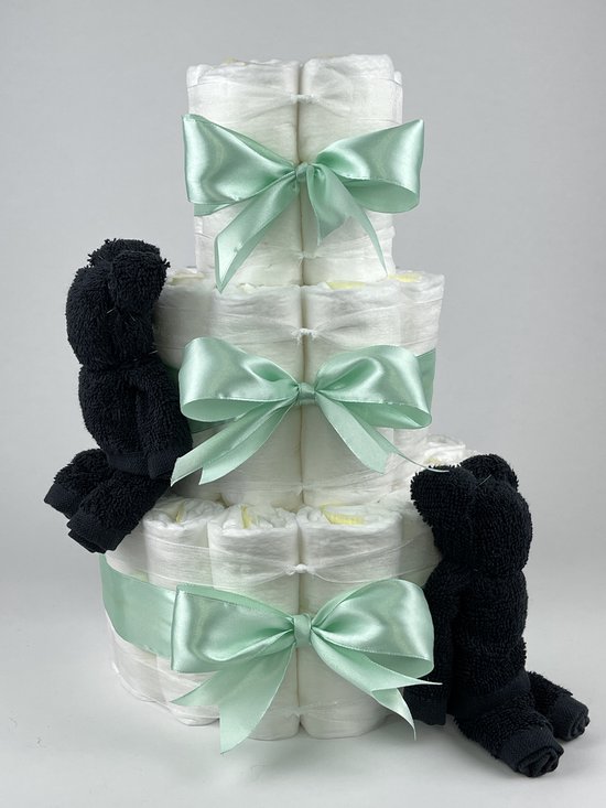Chouette-Chouette | Luiertaart Neutraal | Kraamcadeau | Geboorte Jongen Meisje | Babyshower | Beren Zwart - Groen van Chouette-Chouette