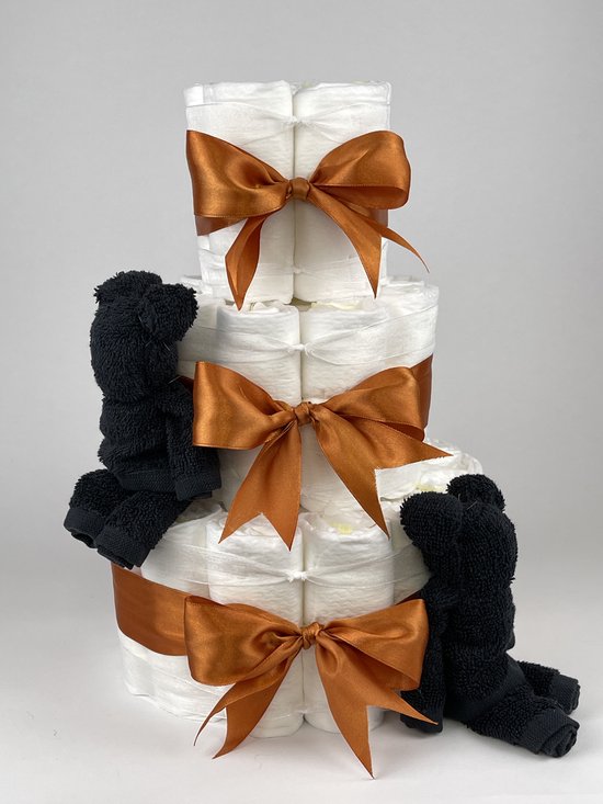 Chouette-Chouette | Luiertaart Neutraal | Kraamcadeau | Geboorte Jongen Meisje | Babyshower | Beren Zwart - Koper van Chouette-Chouette