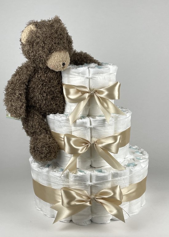 Chouette-Chouette | Luiertaart Neutraal | Kraamcadeau | Geboorte Jongen Meisje | Babyshower | Bunnies By the Bay Beer Cubby Beige van Chouette-Chouette