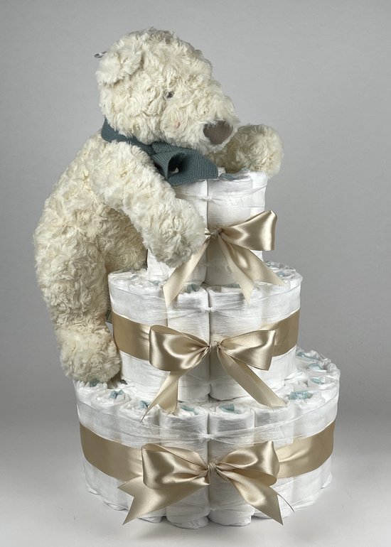 Chouette-Chouette | Luiertaart Neutraal | Kraamcadeau | Geboorte Jongen Meisje | Babyshower | Bunnies By the Bay Boris de ijsbeer Beige van Chouette-Chouette