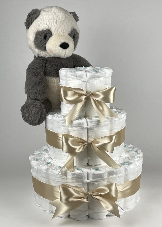 Chouette-Chouette | Luiertaart Neutraal | Kraamcadeau | Geboorte Jongen Meisje | Babyshower | Bunnies By the Bay Panda Beige van Chouette-Chouette