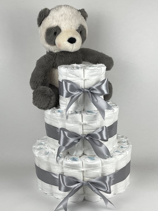 Chouette-Chouette | Luiertaart Neutraal | Kraamcadeau | Geboorte Jongen Meisje | Babyshower | Bunnies By the Bay Panda Grijs van Chouette-Chouette