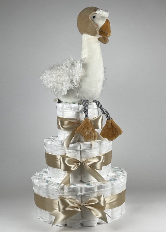 Chouette-Chouette | Luiertaart Neutraal | Kraamcadeau | Geboorte Jongen Meisje | Babyshower | Bunnies By the Bay Sneeuwgans Beige van Chouette-Chouette