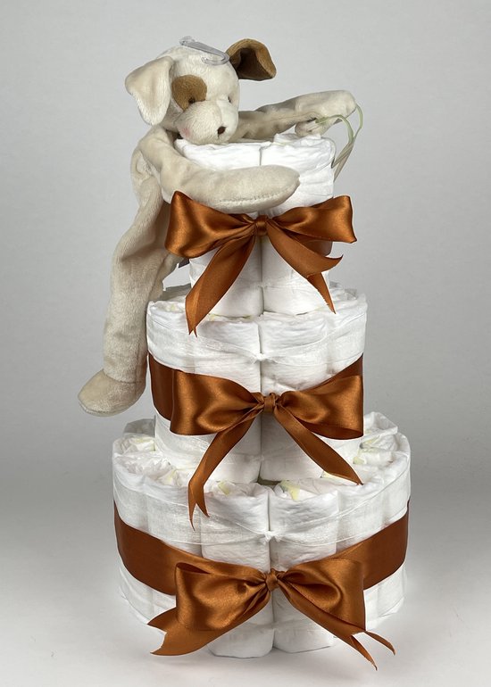 Chouette-Chouette | Luiertaart Neutraal | Kraamcadeau | Geboorte Jongen Meisje | Babyshower | Bunnies By The Bay Speenknuffel Hond Koper van Chouette-Chouette