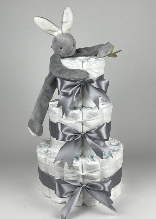 Chouette-Chouette | Luiertaart Neutraal | Kraamcadeau | Geboorte Jongen Meisje | Babyshower | Bunnies By The Bay Speenknuffel Konijn Grijs - Grijs van Chouette-Chouette