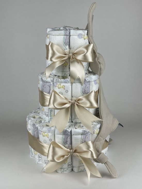 Chouette-Chouette - Luiertaart Neutraal - Kraamcadeau - Geboorte Jongen Meisje - Babyshower - Knuffeldoek Konijn Snoes Cream - Beige van Merkloos