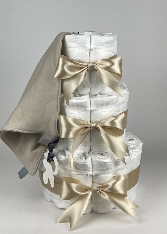 Chouette-Chouette | Luiertaart Neutraal | Kraamcadeau | Geboorte Jongen Meisje | Babyshower | Knuffeldoek Labels Cream - Beige van Chouette-Chouette
