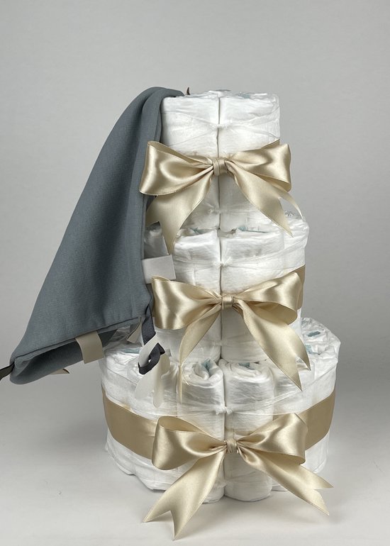 Chouette-Chouette | Luiertaart Neutraal | Kraamcadeau | Geboorte Jongen Meisje | Babyshower | Knuffeldoek Labels Grey-Blue - Beige van Chouette-Chouette