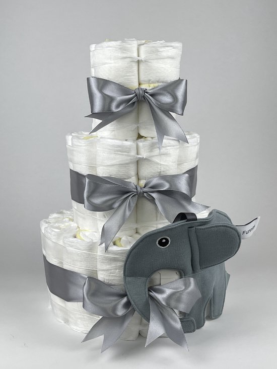 Chouette-Chouette | Luiertaart Neutraal | Kraamcadeau | Geboorte Jongen Meisje | Babyshower | Knuffeldoek Olifant Ollie Grey-Blue - Grijs van Chouette-Chouette