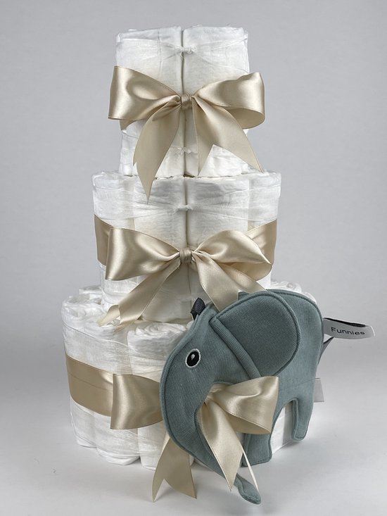 Chouette-Chouette | Luiertaart Neutraal | Kraamcadeau | Geboorte Jongen Meisje | Babyshower | Knuffeldoek Olifant Ollie Stone groen - Beige van Chouette-Chouette