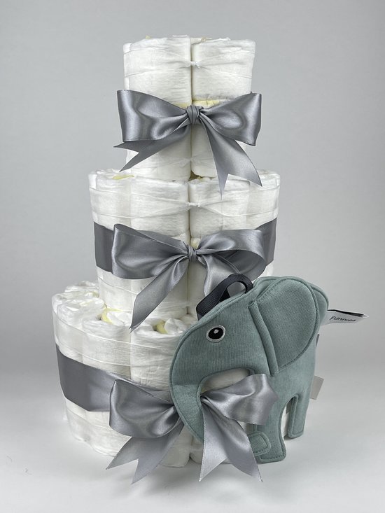 Chouette-Chouette | Luiertaart Neutraal | Kraamcadeau | Geboorte Jongen Meisje | Babyshower | Knuffeldoek Olifant Ollie Stone groen - Grijs van Chouette-Chouette