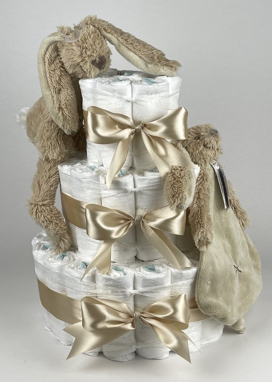 Chouette-Chouette - Luiertaart Neutraal - Kraamcadeau - Geboorte Jongen Meisje - Babyshower - Konijn Richie Beige - Beige van Chouette-Chouette