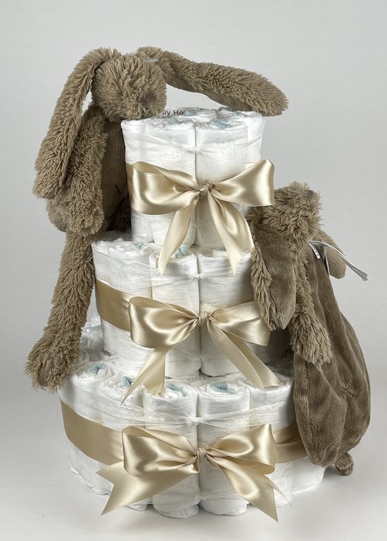 Chouette-Chouette - Luiertaart Neutraal - Kraamcadeau - Geboorte Jongen Meisje - Babyshower - Konijn Richie Clay bruin - Beige van Chouette-Chouette