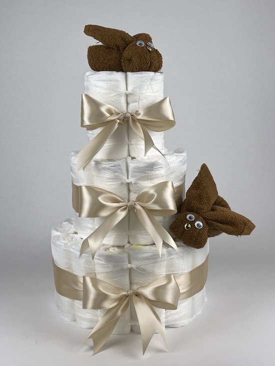 Chouette-Chouette | Luiertaart Neutraal | Kraamcadeau | Geboorte Jongen Meisje | Babyshower | Konijnen clay Bruin - Beige van Chouette-Chouette