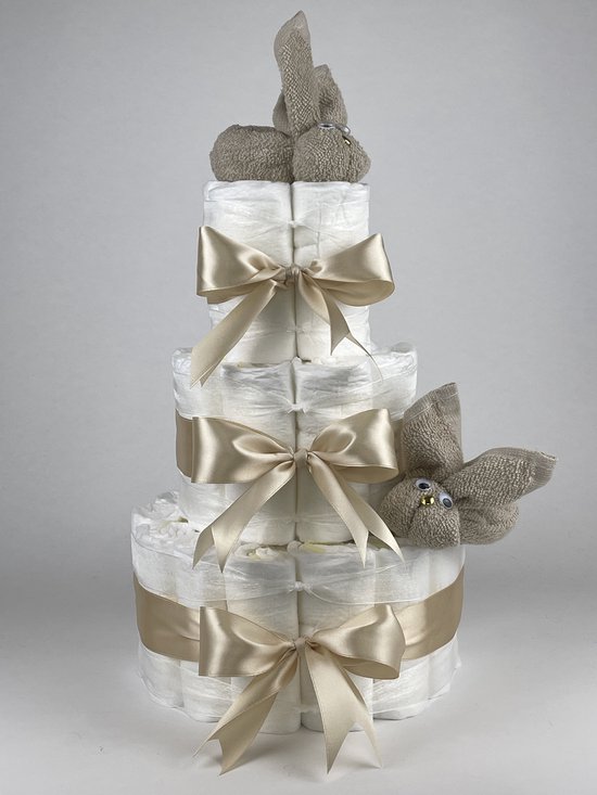 Chouette-Chouette | Luiertaart Neutraal | Kraamcadeau | Geboorte Jongen Meisje | Babyshower | Konijnen Cream - Beige van Chouette-Chouette