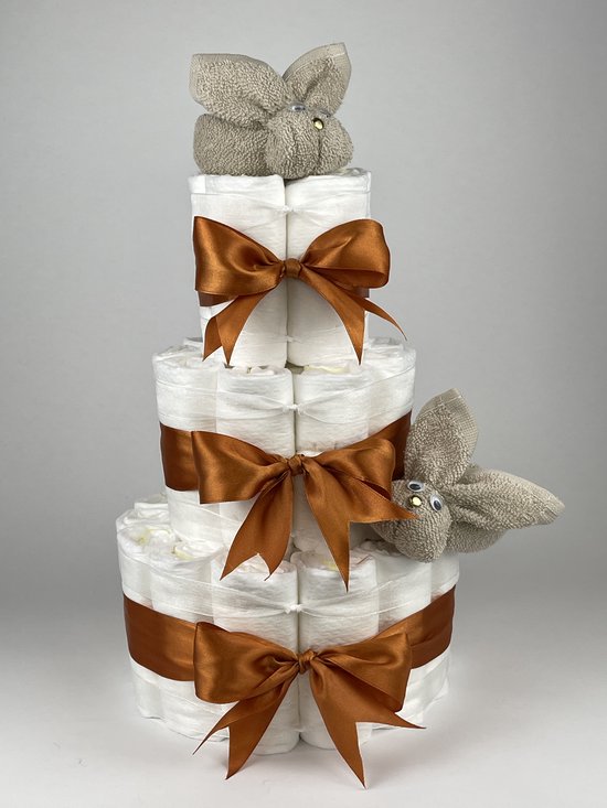 Chouette-Chouette | Luiertaart Neutraal | Kraamcadeau | Geboorte Jongen Meisje | Babyshower | Konijnen Cream - Koper van Chouette-Chouette