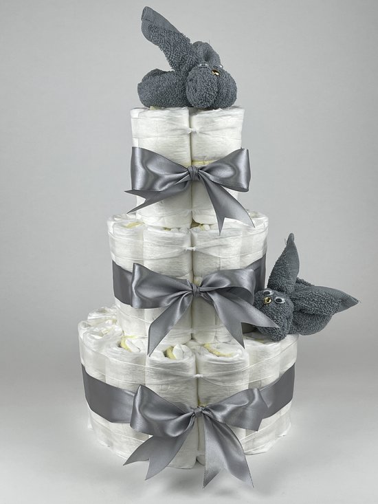 Chouette-Chouette | Luiertaart Neutraal | Kraamcadeau | Geboorte Jongen Meisje | Babyshower | Konijnen Grey-Blue - Grijs van Chouette-Chouette