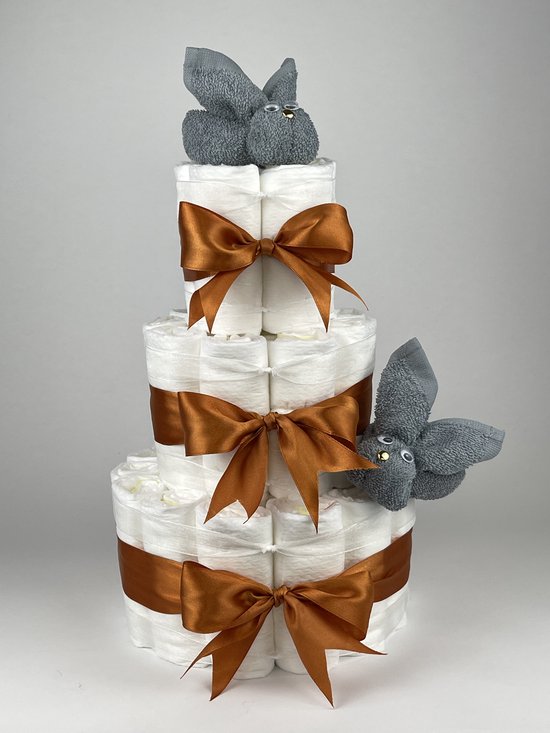 Chouette-Chouette | Luiertaart Neutraal | Kraamcadeau | Geboorte Jongen Meisje | Babyshower | Konijnen Grey-Blue - Koper van Chouette-Chouette
