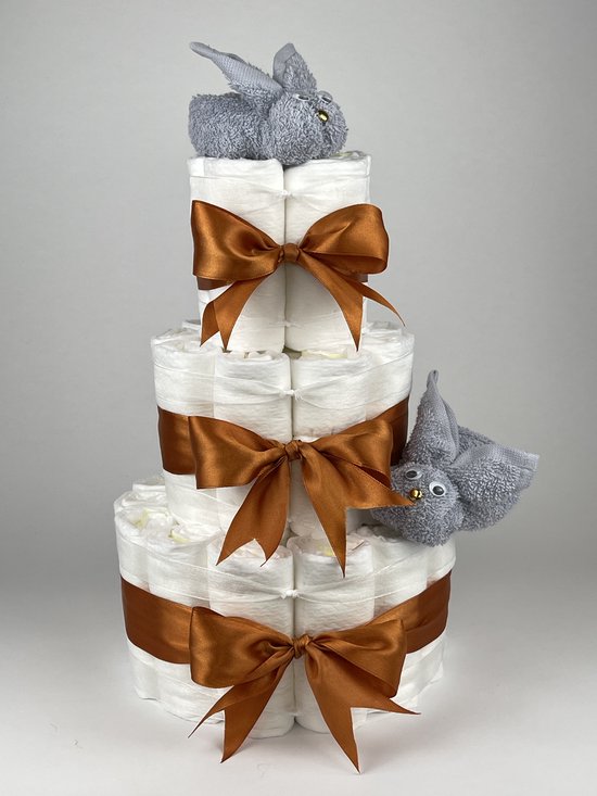 Chouette-Chouette | Luiertaart Neutraal | Kraamcadeau | Geboorte Jongen Meisje | Babyshower | Konijnen Grijs - Koper van Chouette-Chouette