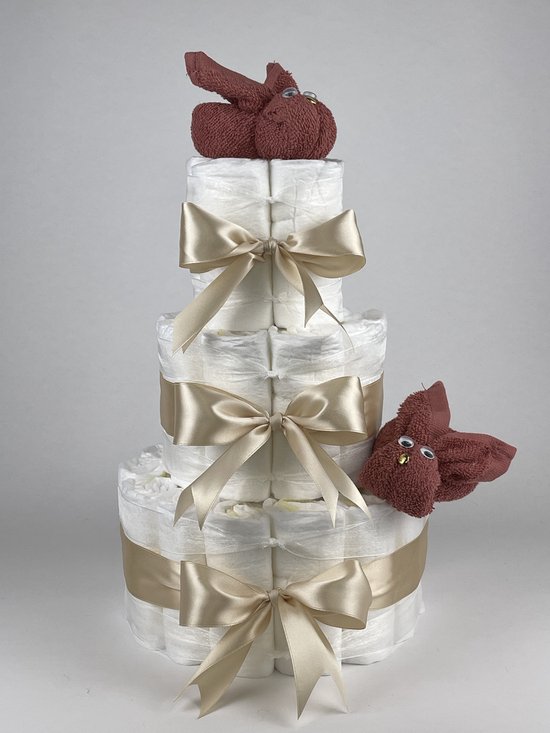 Chouette-Chouette | Luiertaart Neutraal | Kraamcadeau | Geboorte Jongen Meisje | Babyshower | Konijnen Koper - Beige van Chouette-Chouette