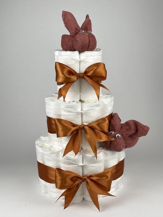Chouette-Chouette | Luiertaart Neutraal | Kraamcadeau | Geboorte Jongen Meisje | Babyshower | Konijnen Koper van Chouette-Chouette