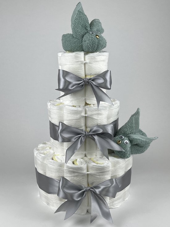 Chouette-Chouette | Luiertaart Neutraal | Kraamcadeau | Geboorte Jongen Meisje | Babyshower | Konijnen Stone groen - Grijs van Chouette-Chouette