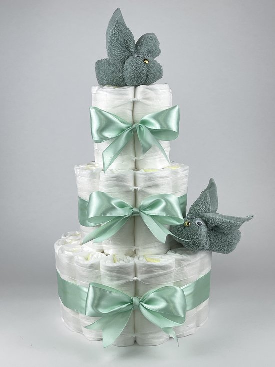 Chouette-Chouette | Luiertaart Neutraal | Kraamcadeau | Geboorte Jongen Meisje | Babyshower | Konijnen Stone groen - Groen van Chouette-Chouette