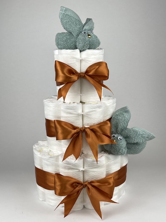 Chouette-Chouette | Luiertaart Neutraal | Kraamcadeau | Geboorte Jongen Meisje | Babyshower | Konijnen Stone groen - Koper van Chouette-Chouette