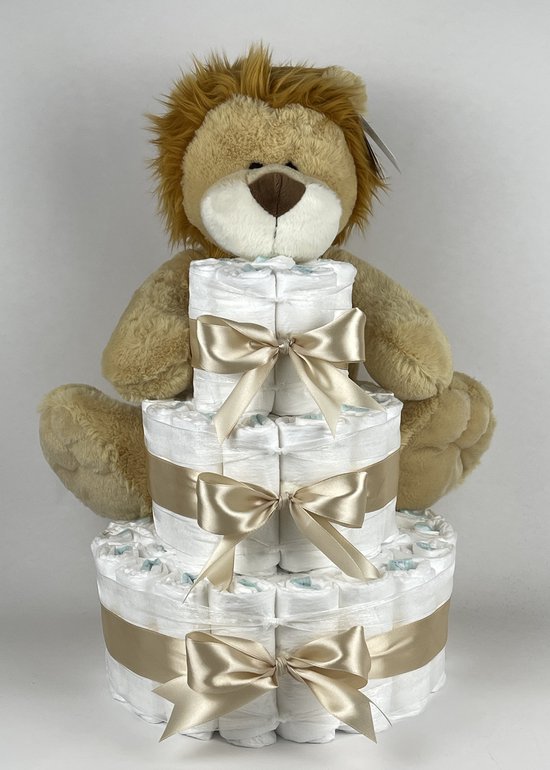 Chouette-Chouette | Luiertaart Neutraal | Kraamcadeau | Geboorte Jongen Meisje | Babyshower | Leeuw Beige