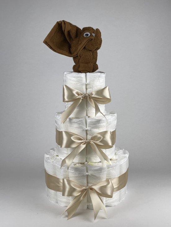 Chouette-Chouette | Luiertaart Neutraal | Kraamcadeau | Geboorte Jongen Meisje | Babyshower | Olifant clay Bruin - Beige van Chouette-Chouette
