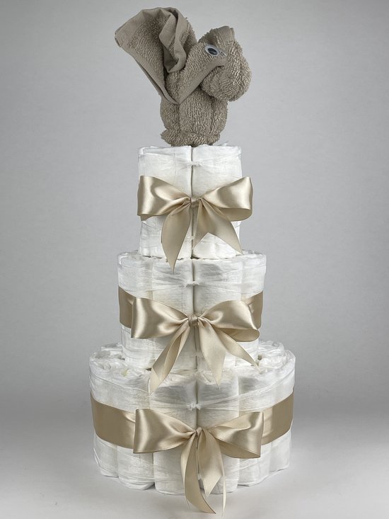 Chouette-Chouette | Luiertaart Neutraal | Kraamcadeau | Geboorte Jongen Meisje | Babyshower | Olifant Cream - Beige van Chouette-Chouette
