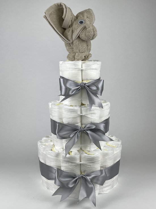 Chouette-Chouette | Luiertaart Neutraal | Kraamcadeau | Geboorte Jongen Meisje | Babyshower | Olifant Cream - Grijs van Chouette-Chouette