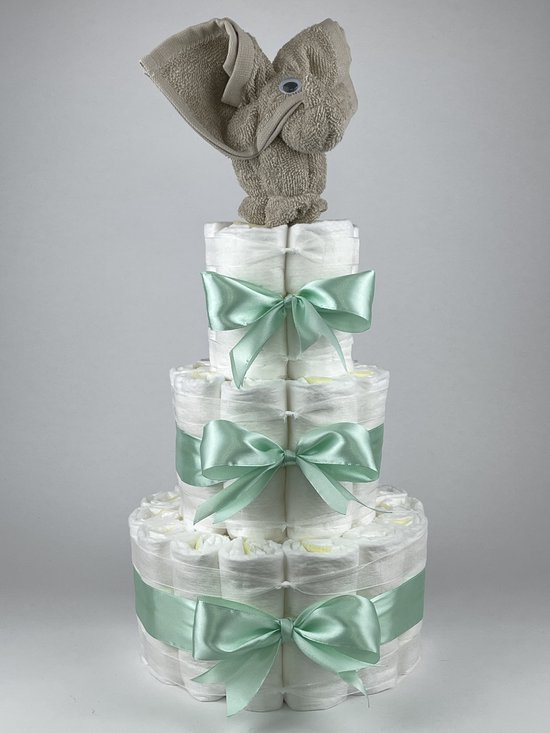 Chouette-Chouette | Luiertaart Neutraal | Kraamcadeau | Geboorte Jongen Meisje | Babyshower | Olifant Cream - Groen van Chouette-Chouette