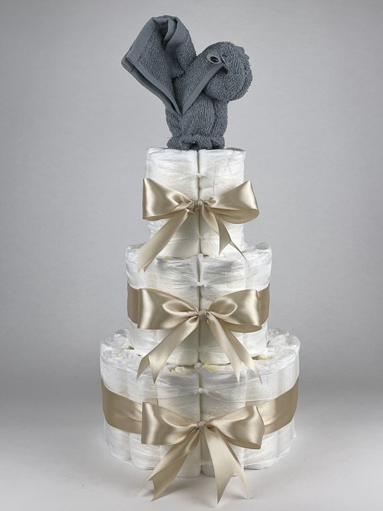 Chouette-Chouette | Luiertaart Neutraal | Kraamcadeau | Geboorte Jongen Meisje | Babyshower | Olifant Grey-Blue - Beige van Chouette-Chouette