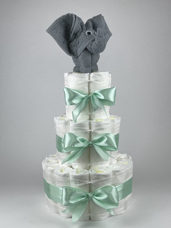 Chouette-Chouette | Luiertaart Neutraal | Kraamcadeau | Geboorte Jongen Meisje | Babyshower | Olifant Grey-Blue - Groen van Chouette-Chouette