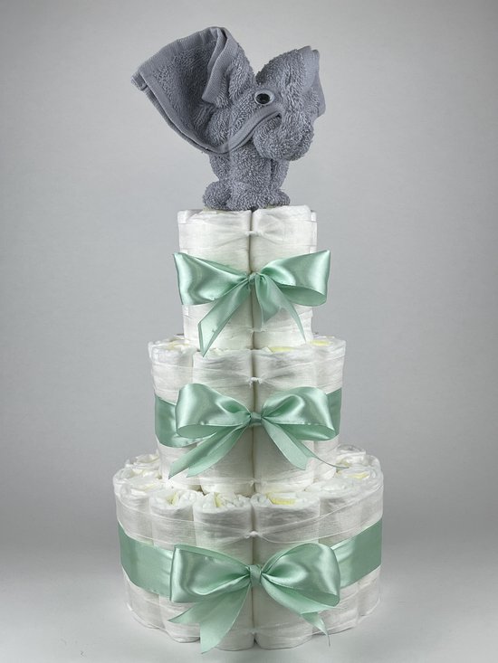 Chouette-Chouette | Luiertaart Neutraal | Kraamcadeau | Geboorte Jongen Meisje | Babyshower | Olifant Grijs - Groen van Chouette-Chouette